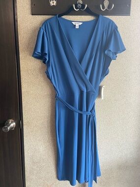 Nine West blue faux wrap dress NEW spring summer date night wedding guest Large
